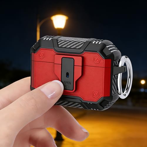 SURANBULI for AirPods Pro 3 Case, Secure Lock Magnetic Lid Cover with Keychain, Military Grade Shockproof Protective Case for Airpods Pro 3rd, Wireless Charging & Front LED Visible, Red Black by SURANBULI - Used condition - Image 6