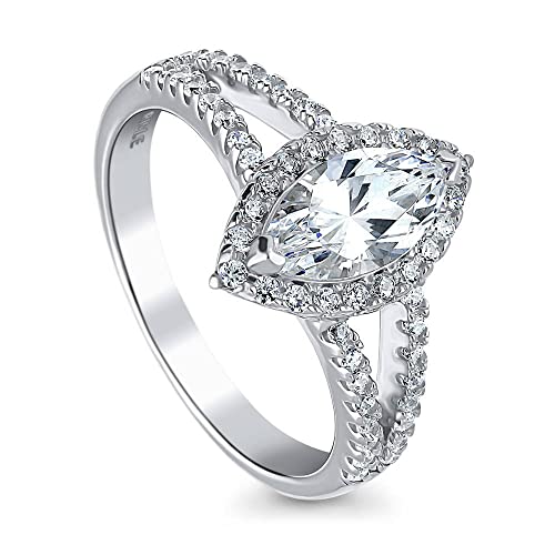 Berricle Sterling Silver Halo Wedding Engagement Rings Marquise Cut Cubic Zirconia Cz Promise Split Shank Ring For Women, Rhodium Plated Size 7 #TOP13