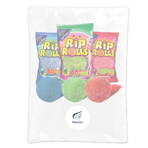 Rip Rolls Sour Candy Rolls, Assorted Fruit Flavor Fat Free Licorice Belt Candies, Halloween Basket Stuffers For Boys Or Girls, Pack Of 3 #TOP3