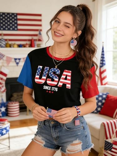 Image of MYHALF Women USA Flag 250th Patriotic 4th July Memorial Day Crop Shirt