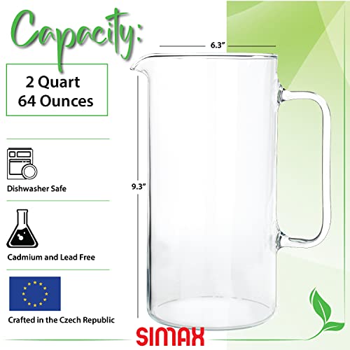 Simax Glass Pitcher - 64 Ounce (2 Quart) Borosilicate Glass Iced Tea Pitcher for Drinks, Cocktails, Lemonade, Sangria, Juice by SIMAX - Image 2