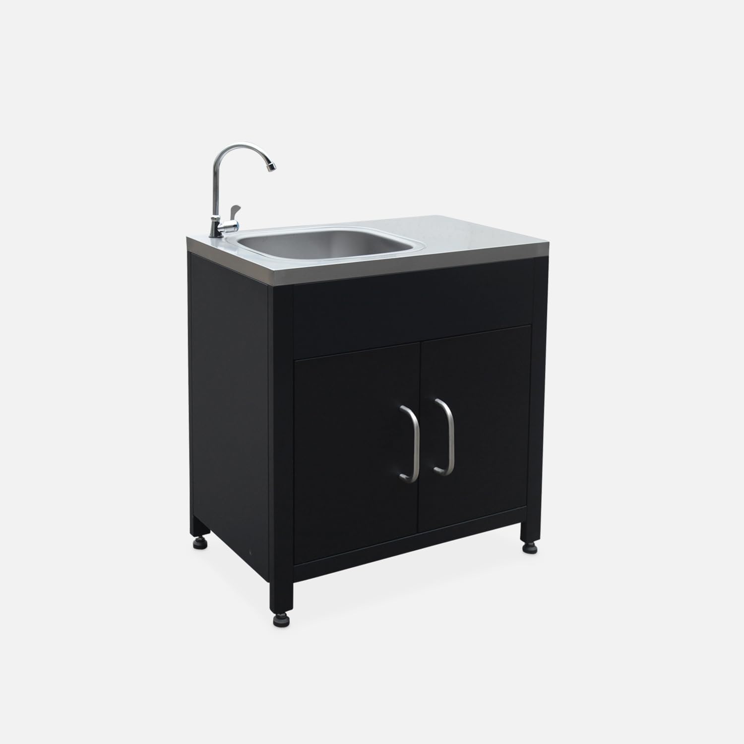 Modulo cucina da esterno in acciaio con lavello, 80cm Nero - 70x46x51 cm