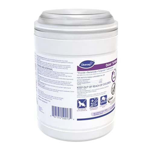 Image of Oxivir Diversey 4599516 Tb Disinfectant Small Wipes, Accelerated Hydrogen Peroxide Based Cleaner Disinfectant, Ready-to-Use, Unscented, 160-Wipes, 1-Canister (Pack of 12)