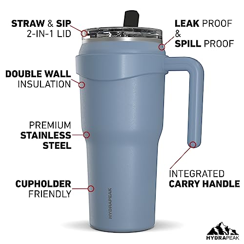 Hydrapeak Roadster 40oz Stainless Steel Tumbler Double Wall Vacuum Insulated Water Bottle With Handle And 2 in 1 Straw Lid (Modern Blue) - Thumbnail 2
