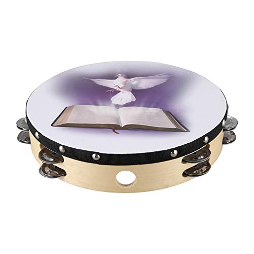 Camppy 10 Pulgadas de Pandereta Biblia MúSica Instrumento de PercusióN Pandereta Doble Pandereta Jingle Instrumento de PercusióN para la Iglesia