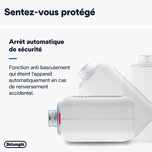 De'Longhi Capsule Desk - Chauffage Céramique Personnel, Mini-Chauffage Électrique Basse Consommation, Chaleur Immédiate, Silencieux, Arrêt Automatique si renversé, 360 W, Bleu Clair (HFX10B03.LB)