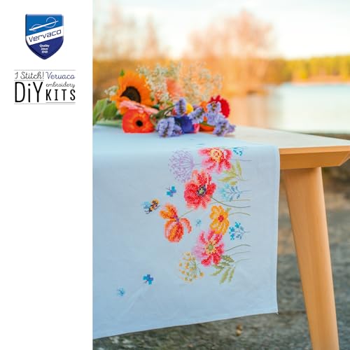 Kit Point De Croix Pré-Imprimé Chemin De Table Coquelicots Vervaco 35x95 cm - 6