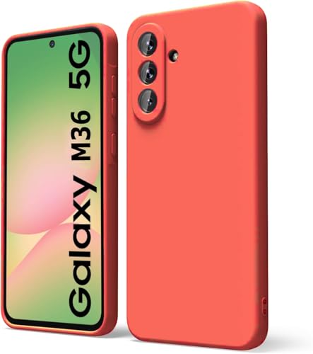 Image of DIZORO Microfiber Candy Cover for Samsung Galaxy M36 5G Full Camera Protection Premium Liquid Silicon Case Flexible Bumper Case for Samsung Galaxy m36 5G Coral Orange
