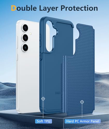 Image of FNTCASE for Samsung Galaxy S24 Case: Dual Layer Heavy Duty Cell Phone Protective Cover Shockproof Rugged with Non-Slip Textured - Military Drop Protection Bumper Tough - 2024, 6.2inch Blue