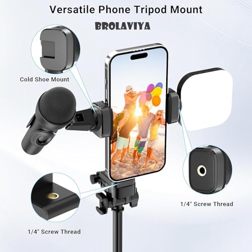 Image of BROLAVIYA Mobile Tripod Mount with 1 /4 inch Screw Thread, 360 Rotate 180 Tilt Phone Holder with Cold Shoe, Versatile Mount Adapter for iPhone, Tripod, Selfie Stick, Camera Stand