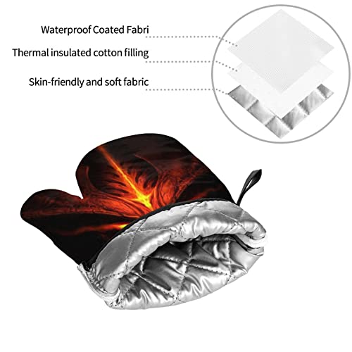 Oven Mitts And Pot Holders Sets Of 4 - Fire Monsters Printed Heat Resistant Bbq Waterproof Oven Gloves For Kitchen Cooking Baking Grilling #TOP5