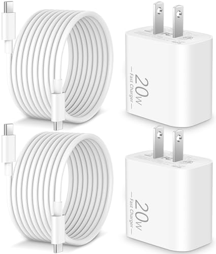 [2025 Upgraded] iPhone 16e Charger Fast Charging, 2-Pack 20W USB C Wall Charger Block with 10FT Long USB C Charge Cord Cable for iPhone 16/16 Pro Max/16 Plus/16 Pro/16e/15/15 Pro/15 Pro Max, iPad