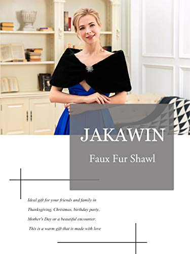 JAKAWIN Women’s Faux Rabbit Fur Wraps and Shawls Bride Wedding Fur Stole Bridal Dress Shrug Cover Up for Women
