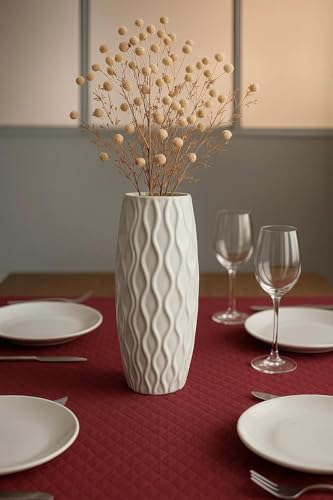 Image of Sphinx 8.5 Inch Ceramic Flower Vase Textured Glossy White - Modern Cylindrical Table Vase for Living Room, Bedroom & Office Decor 1 pcs