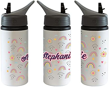 Print Maniacs Personalised Water Bottle Be A Rainbow School Sport Drink 600ml Leakproof Spill Proof Aluminium Hot Cold Flip up Kid Boys Girls Biking Gift (Add Name)