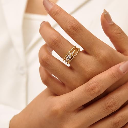 Gold Dainty Rings for Womem 14k Gold Plated Stackable Ring for Girls Size 6-11 Cubic Zirconia Gold Rings Set Wedding Rings for Women Aesthetic Jewelry for Women Girls3