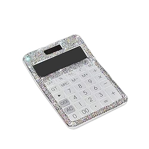 Jkjhbhged Calculator Rhinestone Crystal Dazzling 12 Digit Solar and Battery Dual Power LCD Display for Office, School White