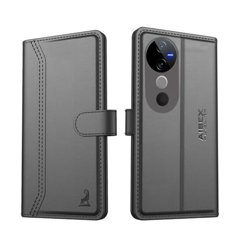 Image of AIBEX Vivo T3 Ultra 5G / Vivo V40 5G / Vivo V40 Pro 5G Flip Cover Leather Finish with Magnatic Closure | Inside TPU with Card Pockets | Wallet Stand | Complete Protection Flip Case -Black