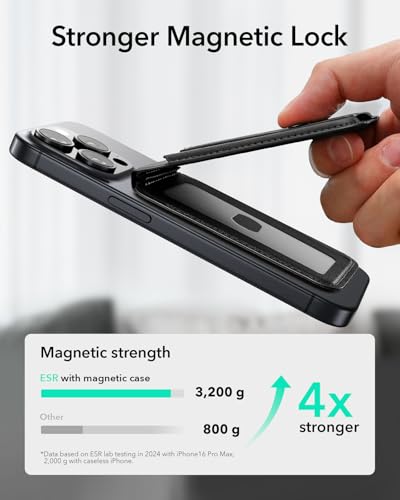 ESR Magnetic Wallet, Compatible with MagSafe Wallet,Vegan Leather, for Secure-Grip Finger Loop, for iPhone 15/14/13/12 Series, Not for 13/12 Mini