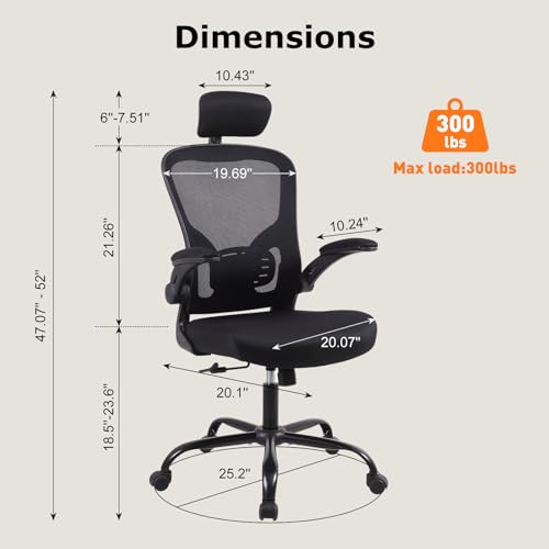 Flysky Ergonomic Office Chair with Adjustable Headrest & Lumbar Support, Computer Desk Chair with Flip-Up Armrests, Comfortable for Home, Office, Conference Room image 8
