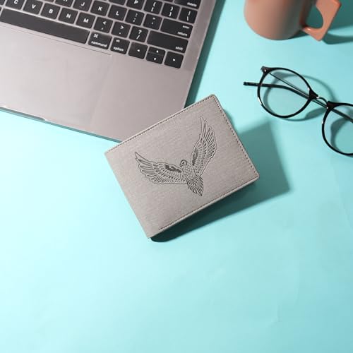 Image of VEMILIO Vegan Leather Wallet for Men | Eagle Print Embossed Premium Bifold Wallet | 3 Card Slots | 2 Cash Compartments | 1 Coin Pocket & 2 Secret Slots | Stylish, Durable & Gift for Men (Eagle, Grey)