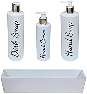 GPG White Kitchen Organisation Set  Mrs Hinch Inspired Dish Soap, Hand Soap, Surface Cleaner Dispenser & Tray  (Set C, Black, Font A)