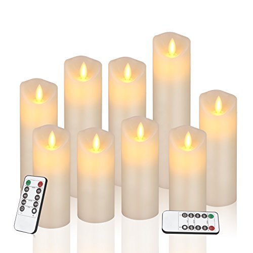 Flameless Candles Battery Operated Candles Set Of 9 Ivory Real Wax Pillar Led Candles With Real Wax Pillar Flickering Led Candles With 10-Key Remote Control 2/4/6/8 Hours Timer (Ivory 4"5"6"7"8"9") #TOP3