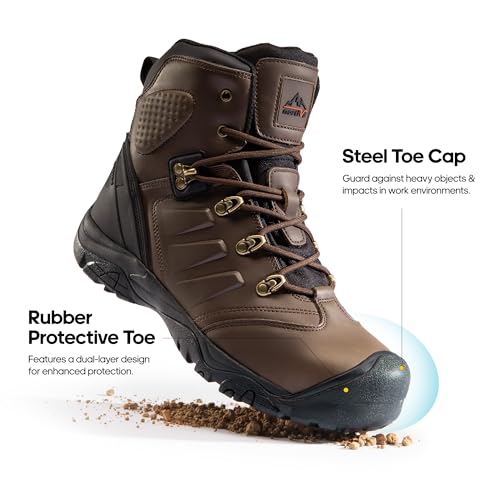 NORTIV 8 NORTIV 8 Men's Safety Steel Toe Work Boots Breathable Ankle Industrial Construction Boots,Size 10.5,Dark Brown,SNIC242M