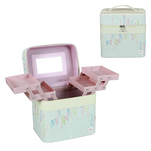 Image of NFI essentials Cosmetic Storage Makeup Bag for Womens Train Case Travel Makeup Pouch Organizer Brush Holder Makeup Artist Vanity Bridal Trousseau Box for Girls (Off-White)