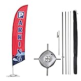 Vispronet Parking Feather Flag Kit - 13.5ft Knitted Polyester Swooper Flag with Pole Set, Ground Spike, Cross Base and Weight Bag - Printed in the USA
