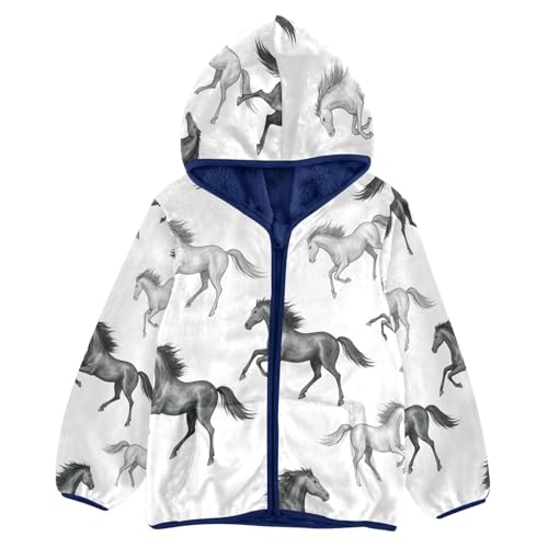 Horse Running Pattern Prints_1 Toddler Fleece Jacket Girl Boys Hooded Fleece Jacket Coat Warm Outwear Zip-up 3-10T