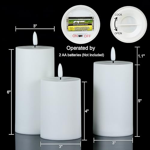 Image of Wondise IP65 Outdoor Waterproof Flameless Candles with Remote & Timer | Battery Operated LED Candles with 3D Wick White Plastic Pillar Candles for Outdoor Decoration Set of 3(D3 x H4 /5 /6 Inch)
