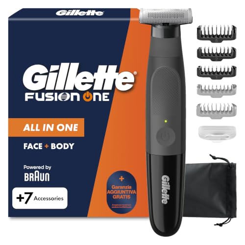 Gillette Fusion One Rasoio Elettrico Uomo Barba e Corpo, 7 Accessori, Nero