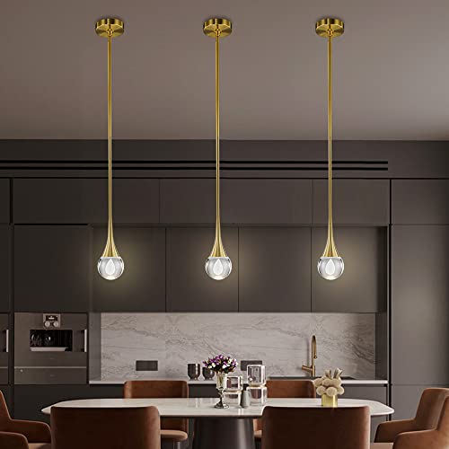 Wabon Pendant Light Fixtures 1-Light Mini Pendant Lighting For Kitchen，Gold Globe Pendant Led Light Fixture，Teardrop Crystal Pendant Light For Bedroom Dining Room Bar #TOP2