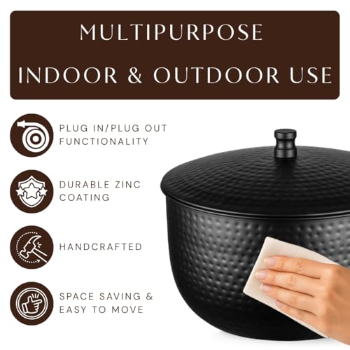 Monarch Abode Garden Hose Holder with Lid – Decorative Water Hose Holders for Outside, Hand Hammered Metal Matte Black Pot with Drainage, 100ft Waterhose Holder for Outside, Garden Storage Caddy by Monarch Abode - Used condition - Image 7