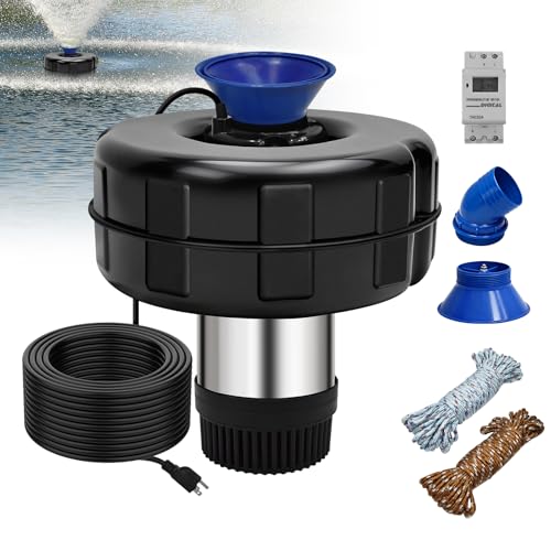 ExGizmo 15000 GPH Pond Fountain Aerator,750W(1HP) Floating Fountain with Stainless Steel Body,Automatic Pond Pump with Timer&100FT Power Cord&2 Adapters&Ropes Pond Aerators for Outdoor Ponds&Lakes