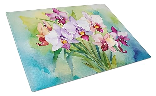 Caroline's Treasures DAC1563LCB Orchids in Watercolor Glass Cutting Board Large Decorative Tempered Glass Kitchen Cutting and Serving Board Large Size Chopping Board
