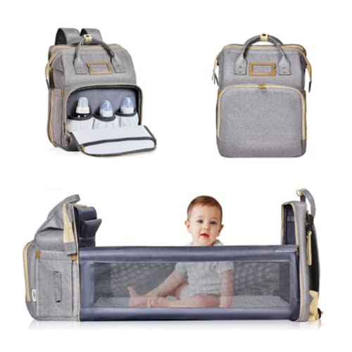 Baby Bag with Changing Station, Nuliie 3 in 1 Large Capacity Baby Diaper Bags, Waterproof Mommy Bag with Insulated Pockets and USB Charging Port for Dad Mom Travel, Gray