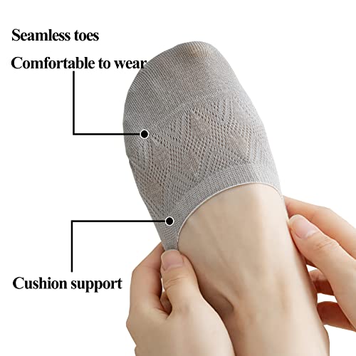 Bivolu Womens Low Cut Thin Breathable Cotton Socks With Cushion Non Slip Comfortable Causal No Show Socks For Women Solid Liner Flats Socks 6 Pack (Grey) Size 5-9 #TOP3