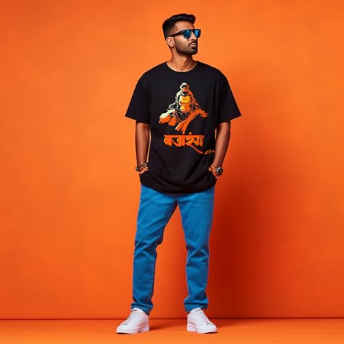 Image of prabhu bhakti Men's Oversized Bajrangbali BlackT-Shirt | Drop Shoulder Pure Cotton Oversized Tshirt for Men