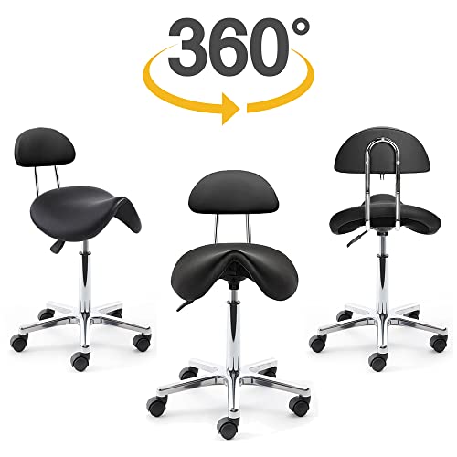 La Feier Saddle Stool Rolling Chair For Lab Clinic Dentist Medical Massage Salon Facial Spa Tattoo Kitchen Drafting, Adjustable Hydraulic Stool With Backrest And Wheels(Black) #TOP1