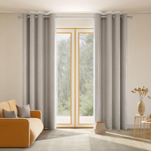 Image of haus & kinder Printed Jacquard Door Curtains 7 Feet Long Pack of 2 Door Curtains, 7 Feet Curtains for Door (Willow Breeze, Ivory Nature 130x213 CM)