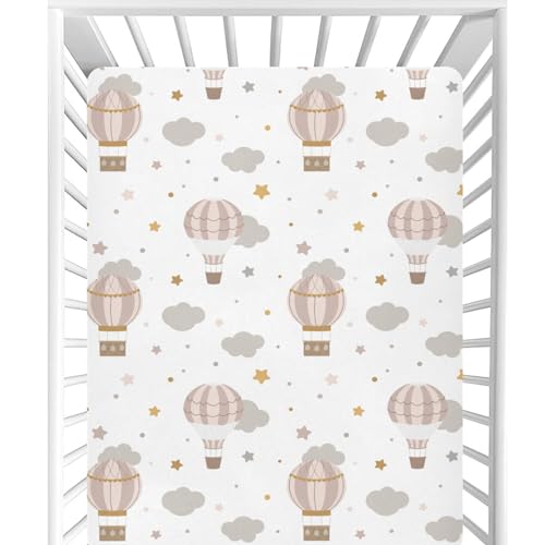 Image of CaTaKu Baby Crib Sheets Hot Air Balloon Clouds Mini Crib Sheets Fitted for Girls Boys,Neutral Soft Toddler Mattress Bed Sheets for Crib,27 inchx 39 inch