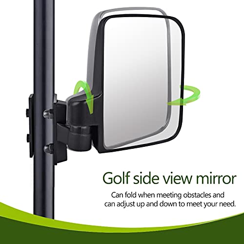 Xislet No-Drilling Required Golf Cart Side Mirror Universal Compatible With 0.75"-1.0" Club Cart Ez-Go Zone Cart Square Tube Mount Golf Cart Side View Mirrors - Pairs - Breakaway #TOP1