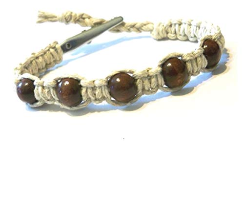Hempnotic Jewelry Brown Wood Beaded Adjustable Alligator Clip Hemp Bracelet - Handmade #TOP2