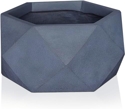 IDEALIST 14.5 Inch Faceted Grey Reinforced Stone Bowl Planter | Large Bonsai Pot | Succulent Plant Pot D37 H21 cm, 24 litres