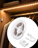 LUXJET Tira LED Flexible con Sensor de Movimiento Tira Luz LED USB Recargable Autoadhesivo Blanco Cálido 1m para Armario, Sótano, Cocina, Dormitorio, Escaleras