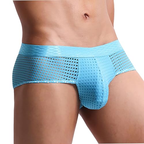 YOSUWOAI Pantalones cortos de malla para hombre, transpirables, cintura baja, sexy, de secado rápido, pantalones de playa, pantalones de playa eróticos, minipantalones cortos retro, O Sky Blue, L