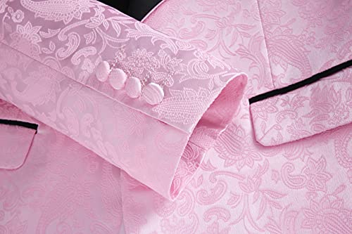 Mogu Mens 3 Piece Tuxedo Slim Fit Jacquard Floral Vintage Groomsmen Wedding Prom Suit Blazre 30 / Pants 29 Pink #TOP5