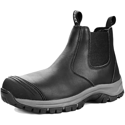 OUXX Work Boots for Men, Puncture-Proof, Water Resistant, Slip Resistant Safety Shoes, Comfortable Steel Toe Work Shoes(Black, OX2622, US 9) Cover